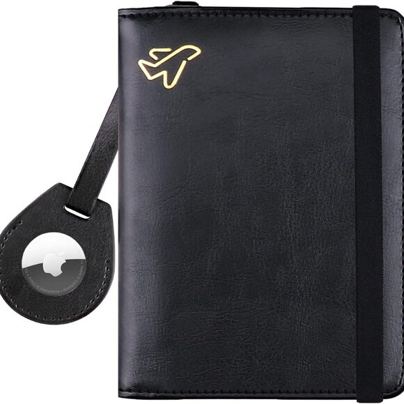 AirTag Passport Holder, PU Leather Airtag Wallet RFID Blocking Passport Cover Tr - Picture 1 of 8